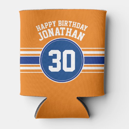 Sinaasappel en Blauw Verjaardagssporten Thema Blikjeskoeler (Voorkant)