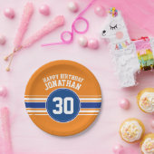 Sinaasappel en Blauw Verjaardagssporten Thema Papieren Bordje (Feest)