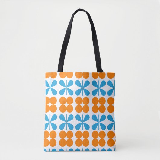 Sinaasappel en Blauw Vlinderpatroon Tote Bag (Voorkant)