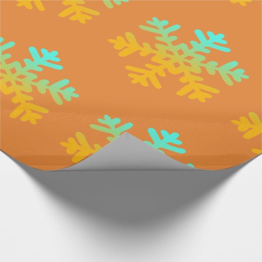 Sinaasappel en Blauw wintersneeuwvlokken inpakpapi Cadeaupapier (Hoek)