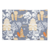 Sinaasappel en Blauwe Chinoiserie Pagodas Kussensloop (Achterkant)