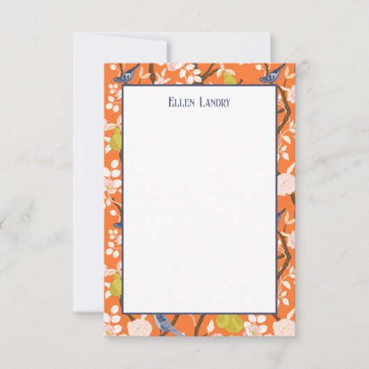 Sinaasappel en Blauwe Chinoiserie Vogels Bedankkaart (Voorkant)