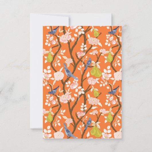 Sinaasappel en Blauwe Chinoiserie Vogels Bedankkaart (Achterkant)
