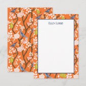 Sinaasappel en Blauwe Chinoiserie Vogels Bedankkaart (Voorkant / Achterkant)