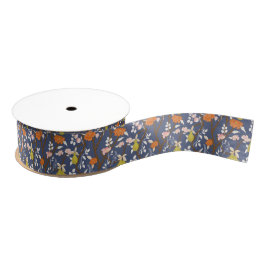 Sinaasappel en Blauwe Chinoiserie Vogels Grosgrain Lint