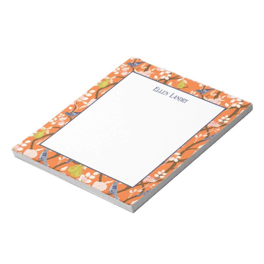 Sinaasappel en Blauwe Chinoiserie Vogels Notitieblok (Linkerzijde)