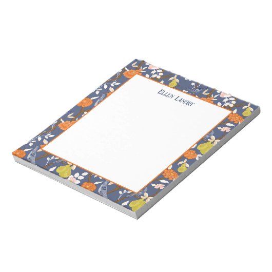Sinaasappel en Blauwe Chinoiserie Vogels Notitieblok (Linkerzijde)