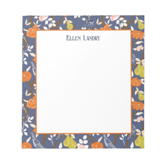 Sinaasappel en Blauwe Chinoiserie Vogels Notitieblok (Voorkant)