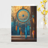 Sinaasappel en Blauwe Dreamcatcher in een Desert W Kaart (Gele Bloem)