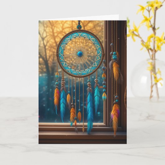 Sinaasappel en Blauwe Dreamcatcher in een Desert W Kaart (Gele Bloem)