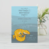 Sinaasappel en Blauwe Gecko Lizard Verjaardagsfees Kaart (Staand voorkant)