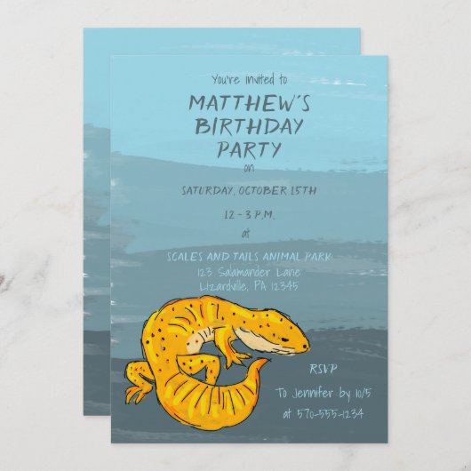 Sinaasappel en Blauwe Gecko Lizard Verjaardagsfees Kaart (Voorkant / Achterkant)