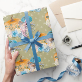 Sinaasappel en Blauwe Pompoenen Thanksgiving Cadeaupapier