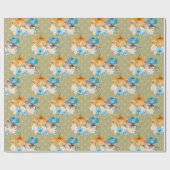 Sinaasappel en Blauwe Pompoenen Thanksgiving Cadeaupapier (Vlak)