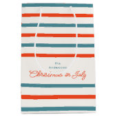 Sinaasappel en Blauwe Strepen Kerstmis in Juli Zom Medium Cadeauzakje (Voorkant)