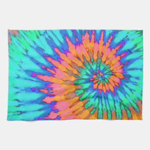 Sinaasappel en Blauwe Tie Dye Keukenhanddoek