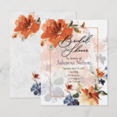 Sinaasappel en blauwe waterverf herfst floraal kaart (Voorkant / Achterkant)