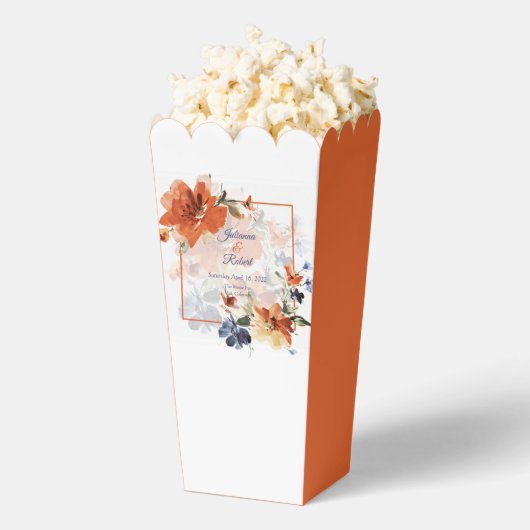 Sinaasappel en blauwe waterverf herfst florale bru bedankdoosjes (Popped)