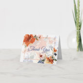 Sinaasappel en blauwe waterverf herfst florale bru bedankkaart (Voorkant)