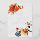 Sinaasappel en blauwe waterverf herfst florale bru folie uitnodiging (Achterkant)