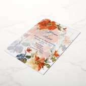 Sinaasappel en blauwe waterverf herfst florale bru folie uitnodiging (Gedraaid)