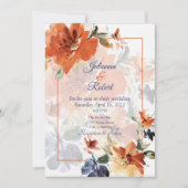 Sinaasappel en blauwe waterverf herfst florale bru kaart (Voorkant)