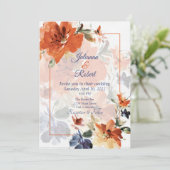 Sinaasappel en blauwe waterverf herfst florale bru kaart (Staand voorkant)