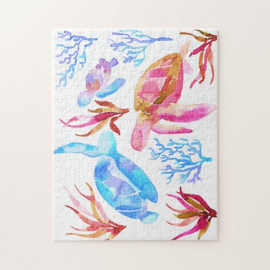 Sinaasappel en Blauwe Waterverf Schildpadden Koraa Legpuzzel (Verticaal)