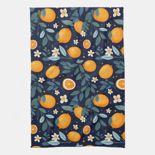 Sinaasappel en Bloemen Delight Pattern Theedoek (Verticaal)