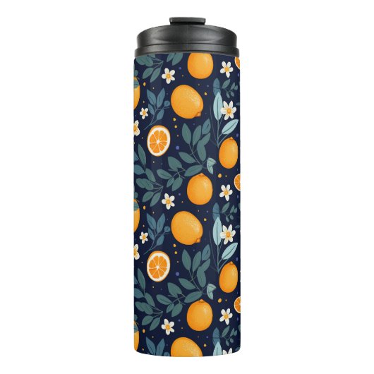 Sinaasappel en Bloemen Delight Pattern Thermosbeker (Voorkant)