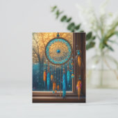 Sinaasappel en Blue Dreamcatcher in een venster Briefkaart (Staand voorkant)