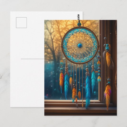 Sinaasappel en Blue Dreamcatcher in een venster Briefkaart (Voorkant / Achterkant)