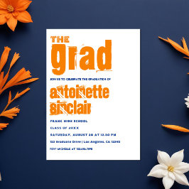 Sinaasappel en Blue Grunge Typography Graduation P Kaart