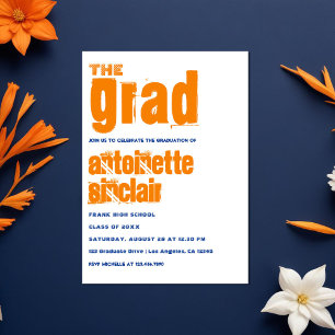 Sinaasappel en Blue Grunge Typography Graduation P Kaart