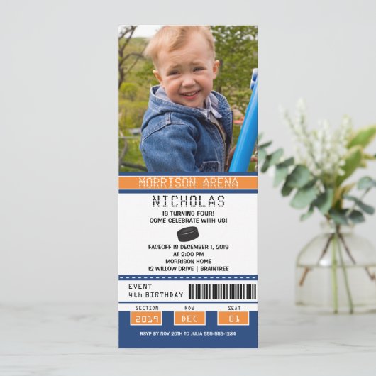 Sinaasappel en Blue Hockey Verjaardag Kaart (Staand voorkant)