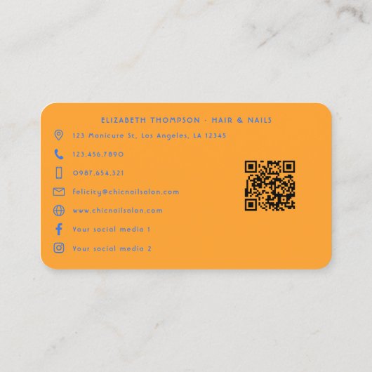 Sinaasappel en Blue Nail Salon Branding Ontwerp Visitekaartje (Achterkant)