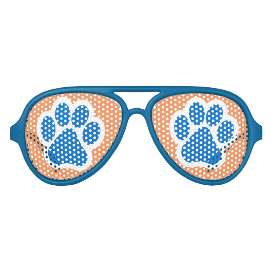 Sinaasappel en Blue Paw Print Shades Aviator Zonnebril (Voorkant)