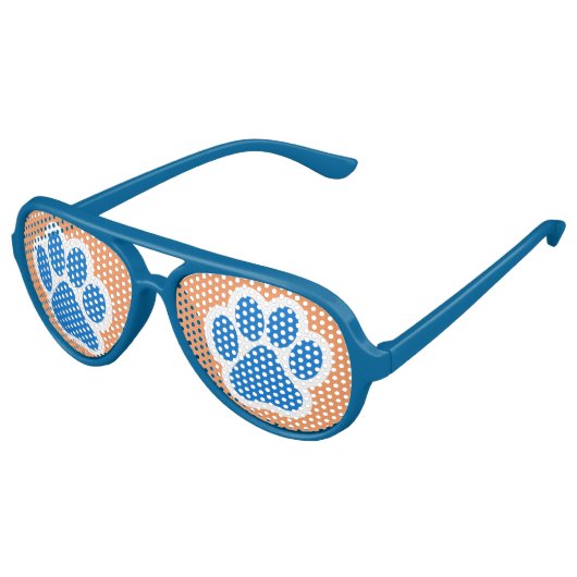 Sinaasappel en Blue Paw Print Shades Aviator Zonnebril (Gekanteld)