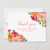 Sinaasappel en Bright Pink Floral Vrijgezellenfees Bedankkaart (Voorkant)