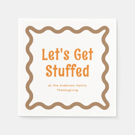 Sinaasappel en Bruin Laten we knuffelen Wavy Squar Servet (Voorkant)