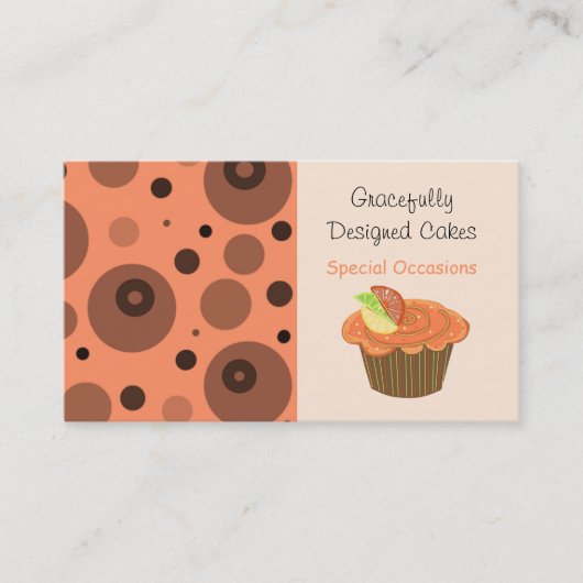 Sinaasappel en bruine fruitcupcake visitekaartje (Voorkant)