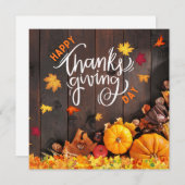 Sinaasappel en bruine rustieke Prettig Thanksgivin Feestdagenkaart (Voorkant / Achterkant)