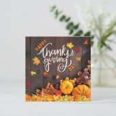 Sinaasappel en bruine rustieke Prettig Thanksgivin Feestdagenkaart (Staand voorkant)