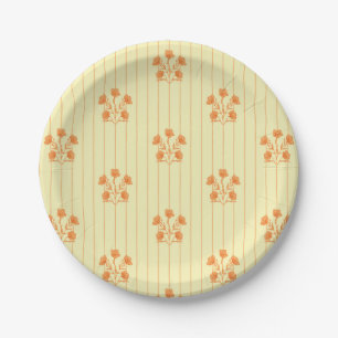Sinaasappel en Butter Yellow Flower Stripes Papieren Bordje