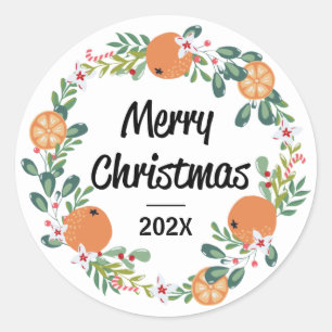 Sinaasappel en Candy Cane Vrolijk kerstkrans Ronde Sticker