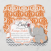 Sinaasappel en Chevron Elephant Baby shower Kaart (Voorkant / Achterkant)