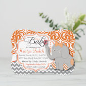 Sinaasappel en Chevron Elephant Baby shower Kaart (Staand voorkant)