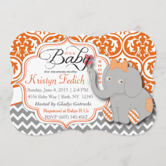 Sinaasappel en Chevron Elephant Baby shower Kaart