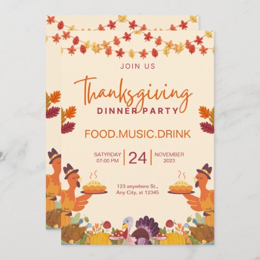 Sinaasappel en Cream Minimalistische Thanksgiving Kaart (Voorkant / Achterkant)