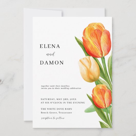 Sinaasappel en Cream Tulip Wedding Kaart (Voorkant)